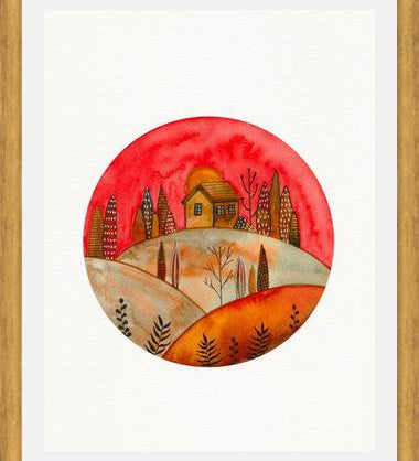 Cuadro Circular watercolor landscape