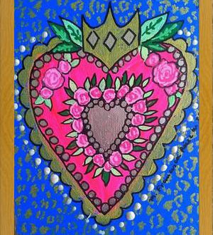 Cuadro Corazón fondo azul y animal print