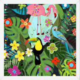 Cuadro Tropical flowers and birds. Vibrant colored botani