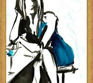 Cuadro mujer sentada de azul