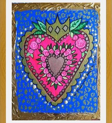 Cuadro Corazón fondo azul y animal print