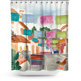 Cortina de Baño Mural Pueblo Mexicano