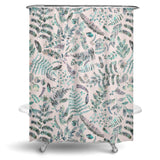 Cortina de Baño BOTANICAL LEAVES AND PLANTS PINK AQUA