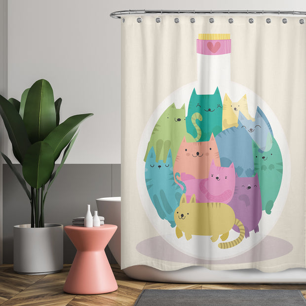 Cortina de Baño Botella de gatitos