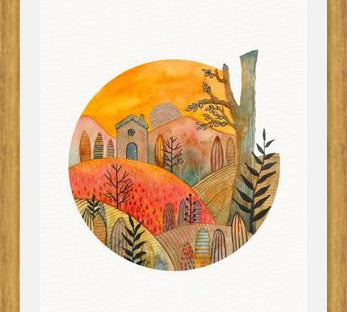 Cuadro Circular watercolor landscape 2