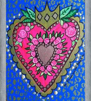 Cuadro Corazón fondo azul y animal print