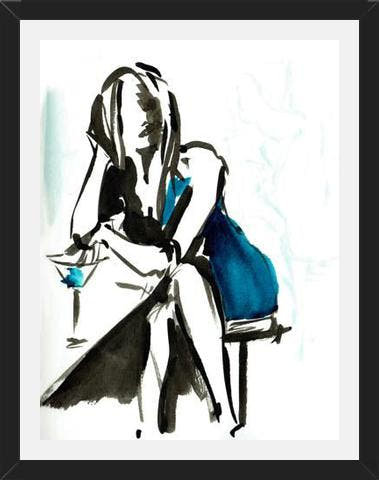 Cuadro mujer sentada de azul