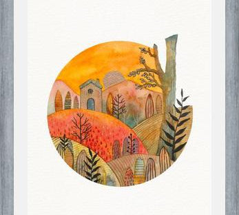Cuadro Circular watercolor landscape 2