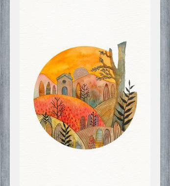 Cuadro Circular watercolor landscape 2