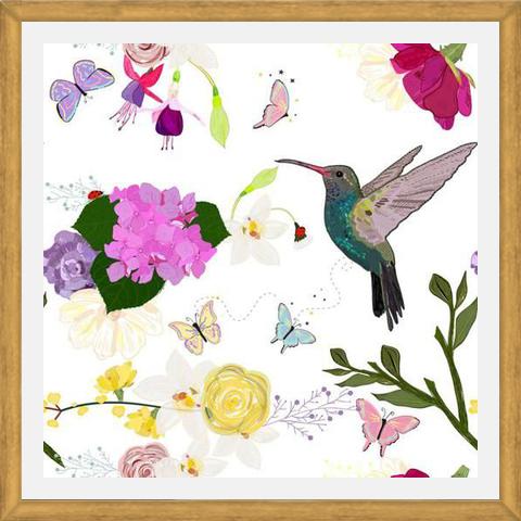 Cuadro Hummingbird and Flowers. Hydrangea, Vanilla, fuchs