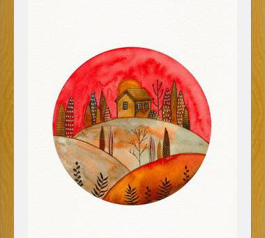 Cuadro Circular watercolor landscape
