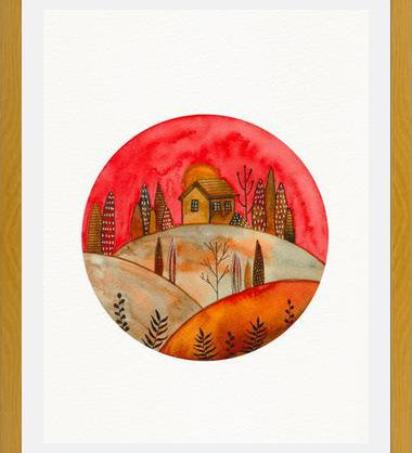 Cuadro Circular watercolor landscape