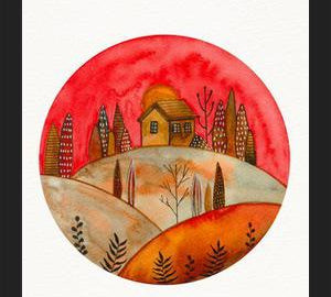 Cuadro Circular watercolor landscape