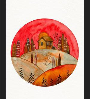 Cuadro Circular watercolor landscape