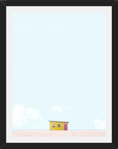Cuadro Casa amarilla, puerta fucsia.
