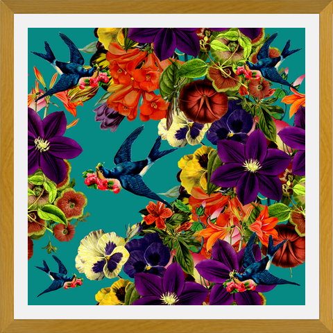 Cuadro Spring Swallow Floral Teal