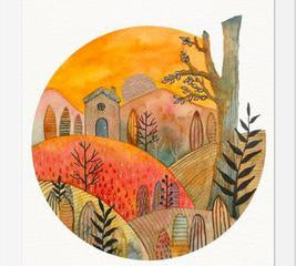 Cuadro Circular watercolor landscape 2