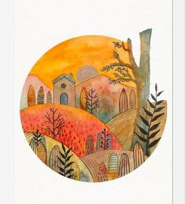 Cuadro Circular watercolor landscape 2