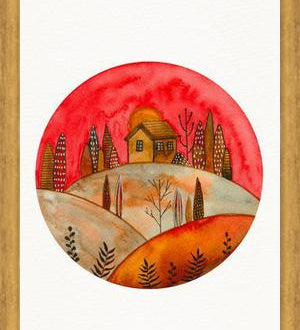 Cuadro Circular watercolor landscape