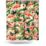 Cortina de Baño Tropical Flamingos and Palm Leaves pink