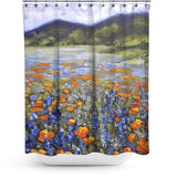 Cortina de Baño Flores de amapolas naranjas con lupines