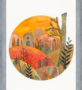 Cuadro Circular watercolor landscape 2