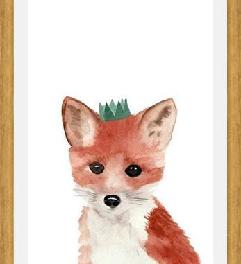 Cuadro Zorrito con coronita verde