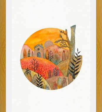 Cuadro Circular watercolor landscape 2