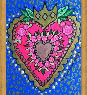 Cuadro Corazón fondo azul y animal print