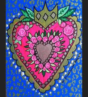 Cuadro Corazón fondo azul y animal print