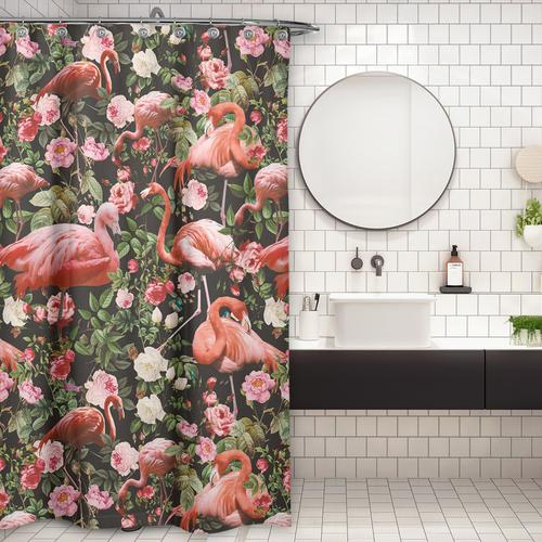 Cortina de baño Floral and Flamingo Pattern