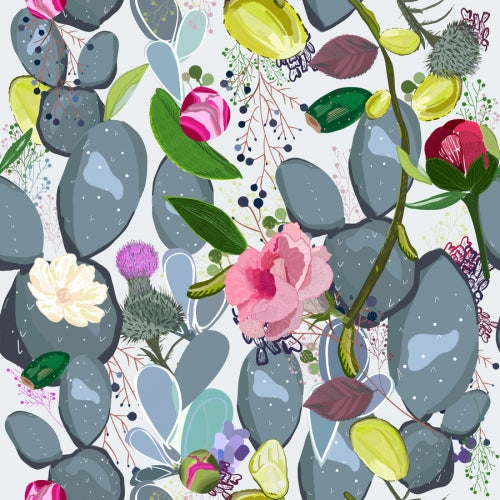 Canvas Succulent, Cactus and Colorful Flowers Pattern