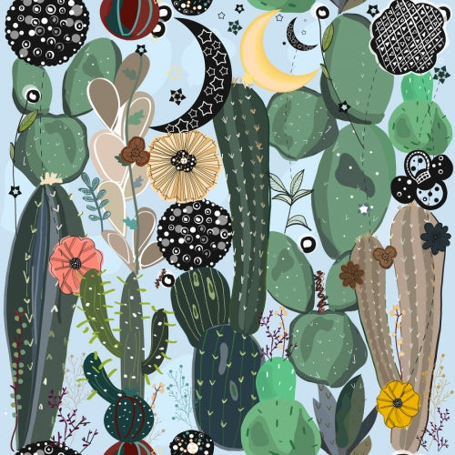 Canvas Succulents, moon and stars pattern