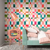 Papel Mural Watercolor checker Orange green